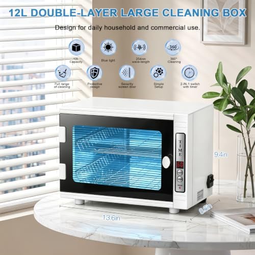 Nail Tool Cleaning Machine, 12L High Capacity Multi-Functional Nail Cleaner Box Manicure Tool Cleaning Cabinet Salon Equipment for Spa Beauty Home Metal Tools With Replaceable Lamp - Image 2