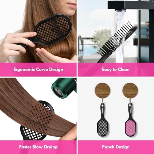 Vented Detangling Hair Brush - 2 Pack Detangler Hairbrush for Effortless Tangle Removal - Ultra-Soft Bristles For Natural Curly Straight Wet Dry Damaged Hair for Women Men Kids Black & Lagoon - Image 5