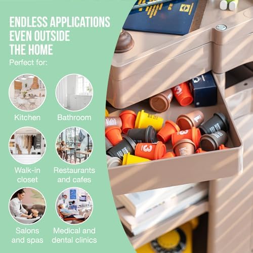Multipurpose Utility Storage Cart - Ultra Storage Caddy with Wheels and Swing Out Drawers - Designer Trolley Cart - Mobile Caddy for Salon Supplies, Kitchen Bathroom Portable Cabinet - Wet Sand - Image 5