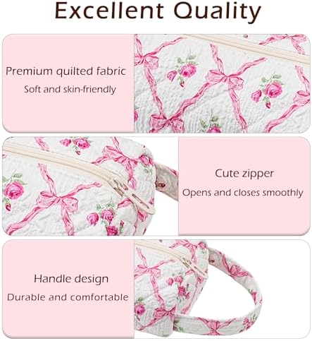RSRSLEII Quilted Hair Tools Travel Bag,Portable&Foldable,Pink Bow - Image 4