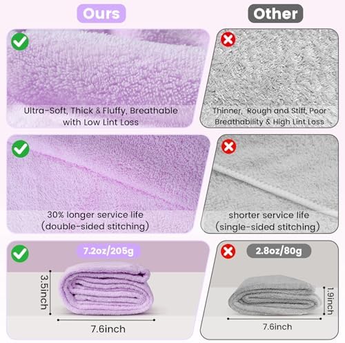 2 Pack Microfiber Hair Towel Wrap for Women, Large Fast Drying Hair Towel Turban, Ultra Thick Anti-Frizz, Double Stitched Edges & Stay in Place No Slip Design for Curly Long Wet Hair(Purple /Lavender) - Image 2