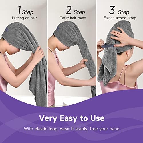 Umisleep Extra Large Microfiber Hair Towel, Ultra Absorbent, Grey - Image 2