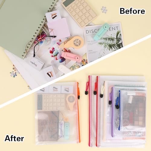 EOOUT 38pcs Mesh Zipper Pouch, Waterproof Zipper Bags, 8 Sizes Plastic Travel Pouch, 12 Colors, Multipurpose for Board Game, Travel Storage, Office Appliances, Home Organize - Image 6