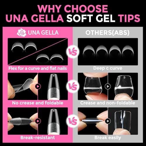 UNA GELLA Long Coffin Nail Tips, 216pcs/12 Sizes Soft Gel Tips - Image 6