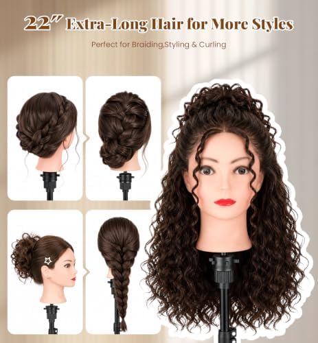 22-Inch 100% Human Hair Mannequin Head with Tripod Stand for Hair Styling - Image 4