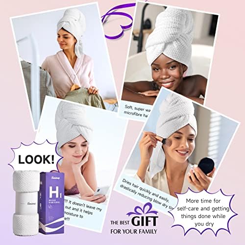 Umisleep Extra Large Microfiber Hair Towel, Ultra Absorbent, White - Image 3