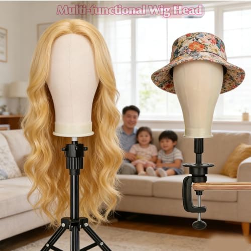 Wig Head Mannequin Head for Wigs, Wig Stand with Head for Hair Styling Practice Display Wigs Making Tripod Stand with T Pins Set (22 inch) - Image 3