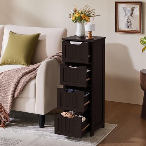 Yaheetech Bathroom Storage Cabinet, 12" W Slim 4-Drawer Design, Espresso - Image 4