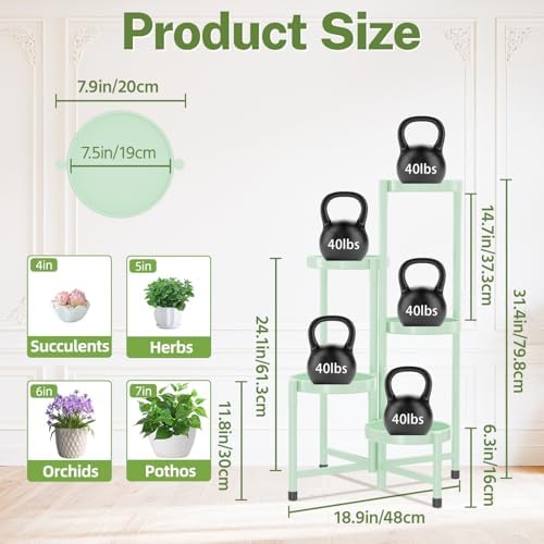 iDavosic.ly Plant Stand Indoor Outdoor, 5 Tier Metal Corner Shelf, Green - Image 3