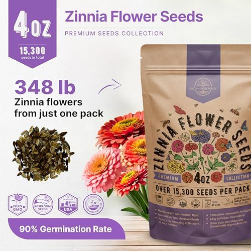 Zinnia Seeds Pack 4 oz - Over 15,300 Non-GMO Heirloom Zinnia Seeds for Planting, Annual Flowers in Individual Seed Packet for Planting Home Garden Indoor & Outdoor Gardening - Image 3