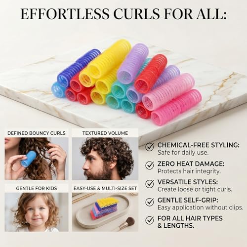 37PCS Self Grip Small Hair Rollers for Women Heatless Velcro Rollers for Hair Volume Set with Tail Comb for Medium Short Hair and Bangs DIY Curly Hairstyle(Colorful) - Image 6