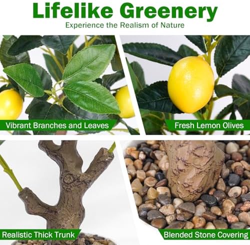 Caxchiling Artificial Lemon Tree 2FT, Faux Tabletop Tree with Planter - Image 3