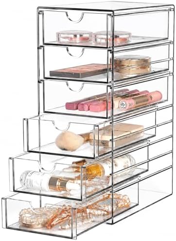 Clear Drawer Organizer, Transparent Plastic Storage Drawers, Hair Accessaries Organizer Case Display Stand, Acrylic Organizers for Organizing Eyeglass, Hair Ties, Accessories (Large - 6-Drawer) - Image 7