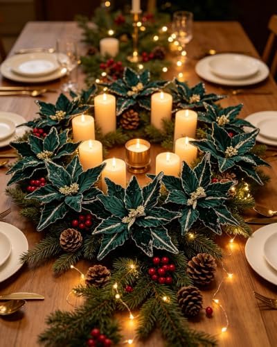 Kimura's Cabin 6Pcs 11Inch Artificial Poinsettia Christmas Flower Set,Green - Image 7
