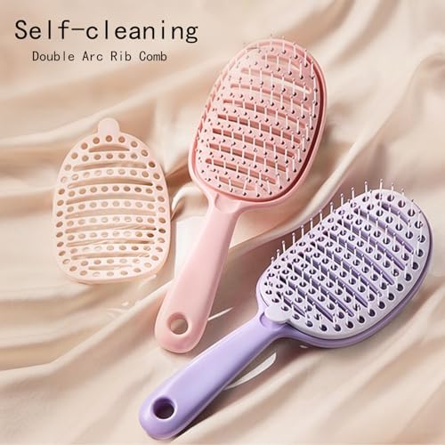 Self Cleaning Hair Brush Plastic Easy Clean Detangling Brush（Pink） - Image 6