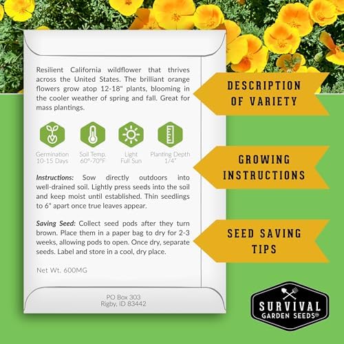 Survival Garden Seeds California Poppy Seeds for Planting, 2 Packs - Image 2
