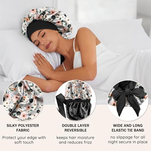 Satin Hair Braid Bonnet for Sleeping Double Layer Elastic Wide Soft Tie Band Hair Silk Lined Sleep Cap Women Girls - Image 3
