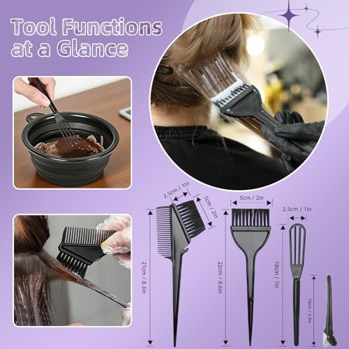 ROOHUA 14 Pcs Hair Dye Kit with Brush, Reusable Home Salon Color Hair Tools - Image 3