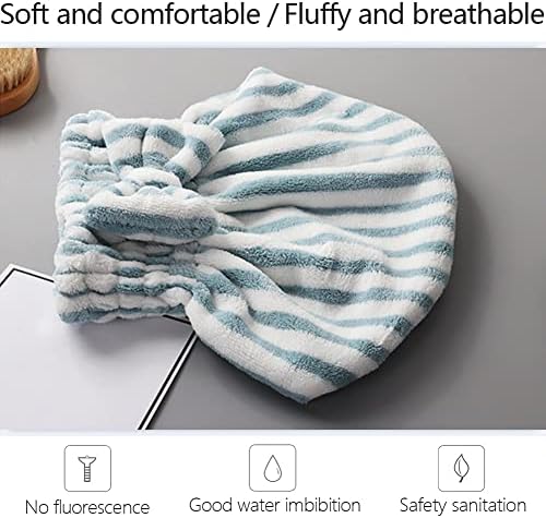 Microfiber Hair Towel Cap,Soft Absorbent Quick Drying Cap for Curly Thick Hair, Wrap Cap for Women Girls-Set of 2 Pcs（Blue White/Gray White） - Image 6