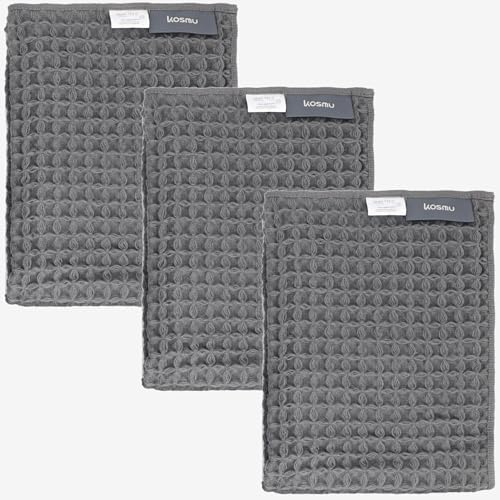 Luxury Organic Japanese Cotton Waffle Bath Towel | Thick, Absorbent, Quick Dry Bathroom Towels for Shower, Sauna, Onsen| Hotel & Spa Quality, Gift-Ready (Smoke Grey, Hand Towel (3 Pack)) by KOSMU