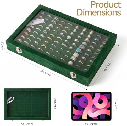 Frebeauty 100 Slots Ring Organizer Tray,Velvet Ring Box with Clear Lid - Image 3