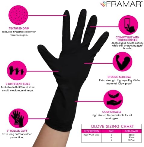 FRAMAR Black Disposable Gloves Large, 12 INCH Latex Free Gloves Large - Image 2