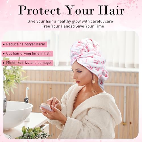 Hahafelt 2 Pack Large Microfiber Hair Towels, 23" x 40" Pink Hair Turban - Image 3