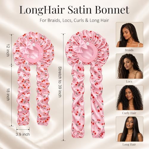 Bonnet for Braids Long Hair Double Layer Silk Satin Bonnet Bounce Curl Caps Women Sleeping Samurai Wrap Hair Hose Cap 2 in 1 - Image 5