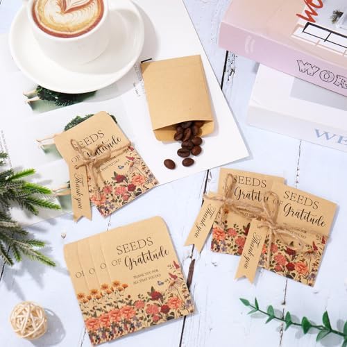 JarThenaAMCS 50 Sets Spring Wildflower Seed Packets Seeds of Gratitude Adhesive Kraft Envelopes Floral Seed Storage Bags with Thank You Tags for Guest Birthday Wedding Party Favors(No Seeds Include) - Image 4