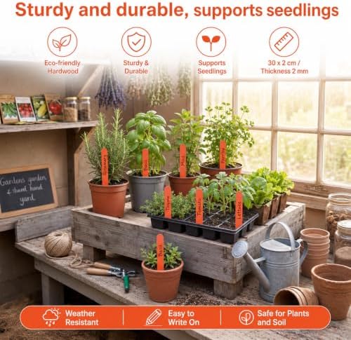 Weysat 300 Pcs 12" Wood Plant Labels for Field or Containers Plant Tags Wood Garden Labels for Seedling Stakes Markers Nursery Seed Tags with Smooth Surface for Pot Herbs Flowers Vegetables (Orange) - Image 5