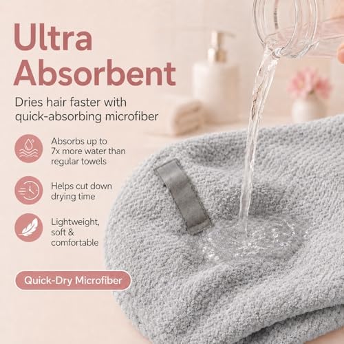 Large Microfiber Hair Wrap Towel for Women, Quick-Dry & Absorbent (Grey) - Image 3