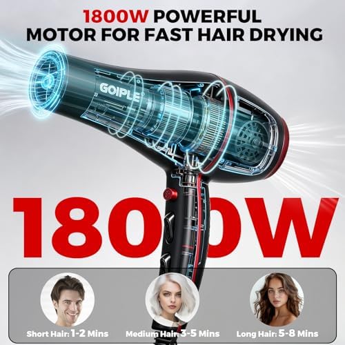 13Pcs Ionic Constant Temperature Hair Blow Dryer Kit - Lightweight, Low Noise, 1800W Professional Blowdryer Set for Women and Men - Image 3