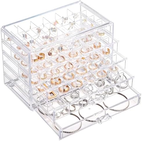 Ewen 5 Drawer Large Jewelry Organizer Box, Clear Acrylic 24-grid Jewelry Storage Boxes with Empty Jewelry Tray, Display Case for Rings, Necklaces, Bracelets and Hair Accessories, Gift for Mother Wife by Ewen