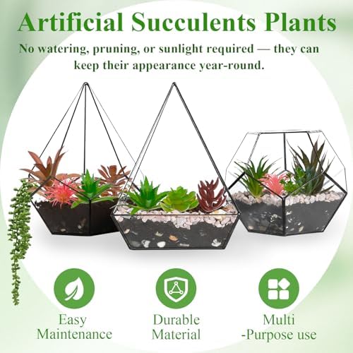 16 Pcs Artificial Succulents Plants Faux Plastic Succulents Assortment in Green & Colorful Tones for DIY Crafts, Floral Walls, Home, Garden, Office Decor, Party & Cake Decorations - Image 4