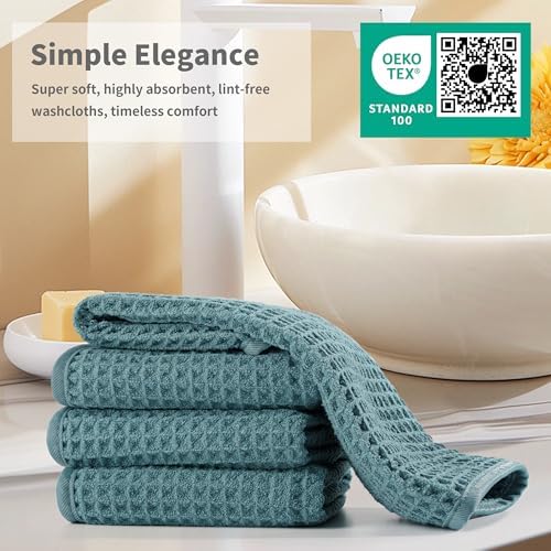 Microfiber Waffle Face Towels, 4 Pieces, Soft, Absorbent, Fast Drying, Lint Free 430 GSM (Green) - Image 6