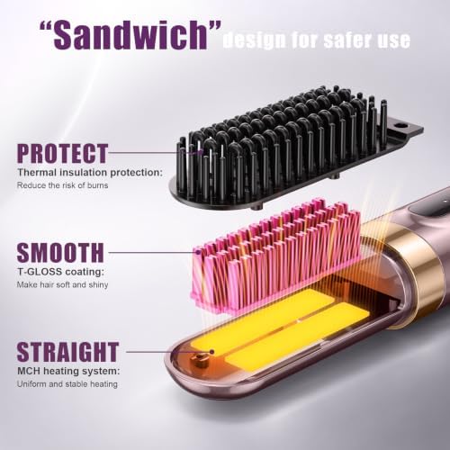 Go Brush Pro 2026,Cordless Hair Straightener Brush, Ionic & Anti-Frizz, Ceramic Tourmaline MCH Fast Heating, Anti-Scald, Type-C Fast Charging, Portable Cordless Hair Straightener Brush for Women - Image 3