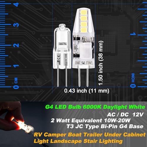 G4 LED Bulb RV Camper 2W T3 AC/DC12V 6000K White JC Type Bi-Pin, 10 Pack - Image 5