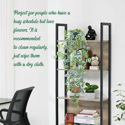 LOYWREE 2 Pack Fake Hanging Plants - Small Potted Plants with Green Eyebrow-Leaf Trailing Vines, Indoor Outdoor Aesthetic Decor for Office, Living Room Shelf & Home Accent (Black Pot) - Image 6