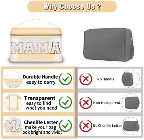 2 Pcs Chenille Letter Clear Makeup Bags Mama Baby Pouch, Preppy Patch Makeup Bag Mama Baby Hospital Duffle Bag Zipper with Handle, Travel Baby Toiletry Bag Nylon Cosmetic Handbag for Women(MAMA+BABY) - Image 4