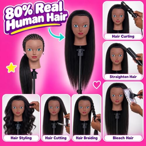 Mannequin Head with 80% Human Hair, 22" Doll Head for Hair Styling - Image 2