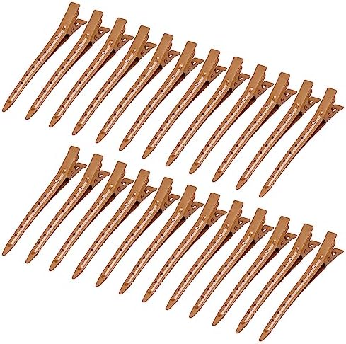 24 Packs Duck Bill Clips, Bantoye 3.35 Inches Rustproof Metal Alligator Curl Clips with Holes for Hair Styling, Hair Coloring, Brown by BlackDiamond