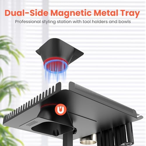 Tasalon Salon Hairstylist Tray, Metal Hair Extension Holder for Styling, Chair Mounted Hair Tray with 2 Magnetic Hair Dye Bowls, Professional Hair Color Tray for Hairstylist Station, Black - Image 2