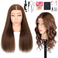 Mannequin Head Human Hair, 100% Real Hair Cosmetology Manikin Head for Practice Braiding Hairstyling Cutting with Free Clamp Holder and Tools (100% Brown) by MQHIHI