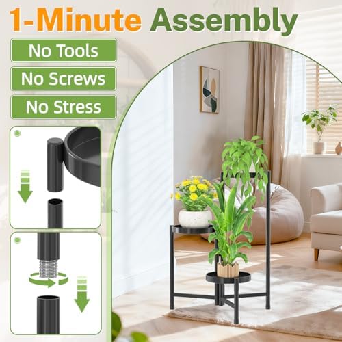 iDavosic.ly Plant Stand Indoor Outdoor, 3 Tier Metal Corner Shelf, Black - Image 2
