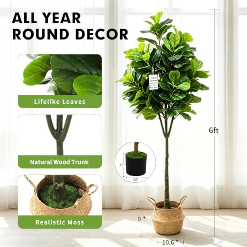 6FT Artificial Fiddle Leaf Fig Tree, Faux Plant - Image 6