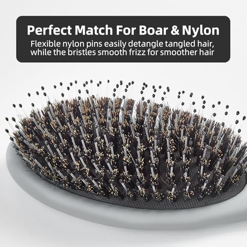 Boar Bristles Hair Brush for Women and Men, Detangling Hair Brush for Smoothing Massage Add Shine, Nylon&Boar Bristles Detangler brush for Hair Healthy (1 Pack-Grey) - Image 2