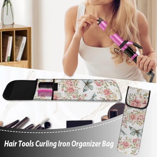 Floral Butterfly Curling Iron Travel Case Heat-Resistant Neoprene Curling Iron Holder Flat Iron Curling Wand Travel Cover Case Bag Pouch for Travel Home Outdoor - Image 5