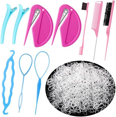 1000Pcs Elastic Clear Hair Bands, Rubber Band Cutter, Topsy Tail Styling Tools, Girls' Christmas Accessories Gift Set by BESARME
