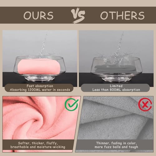 3 Pack Microfiber Hair Towel Wrap for Women, Fast Drying Hair Turban with Button, Anti-Frizz Large Hair Towel for All Hair Styles, Soft & Absorbent Hair Drying Towel (Pink, Khaki, Green) - Image 4