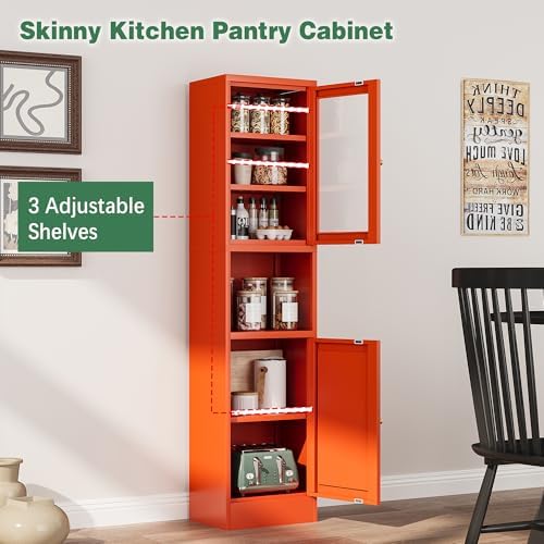 Slim Pantry Cabinet with Hutch, 67" Tall Narrow Storage Cabinets for Small Space,Narrow Metal Corner Cabinet with 3 Adjustable Shelves, Freestanding Tall Bathroom Cabinet for Entryway, Living Room - Image 5